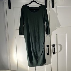 Olive green MATERNITY rouched side stretch dress in size XL